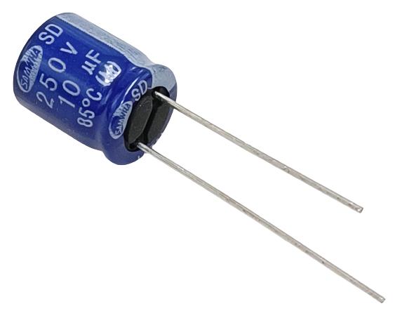 10uF 250V Electrolytic Capacitor - Samwha (Min Order Quantity 1 pc for this Product)