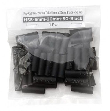 Pre-Cut Heat Shrink Tube 5mm x 20mm Black - 50 Pcs (Min Order Quantity 1 pc for this Product)