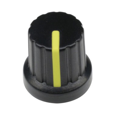 12mm Black Plastic Knob With Yellow Pointer (Min Order Quantity 1 pc for this Product)