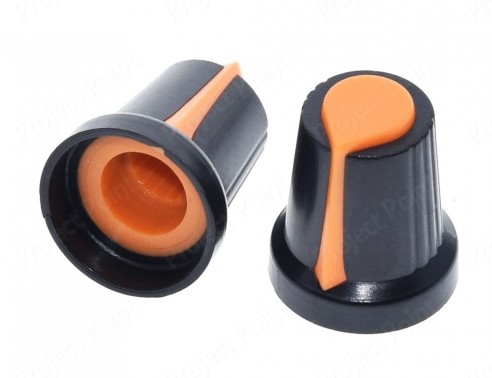 Black-Orange Plastic Knob for 6mm Knurled Shaft Potentiometer (Min Order Quantity 1 pc for this Product)