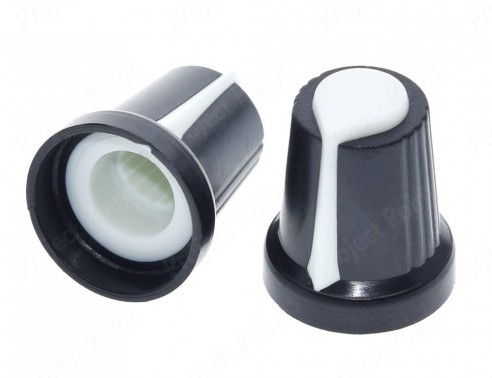 Black-White Plastic Knob for 6mm Knurled Shaft Potentiometer (Min Order Quantity 1 pc for this Product)