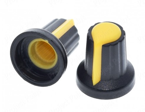 Black-Yellow Plastic Knob for 6mm Knurled Shaft Potentiometer (Min Order Quantity 1 pc for this Product)